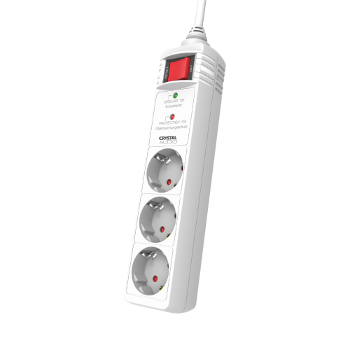 CRYSTAL AUDIO CP3-1300-70 Λευκό Πολύπριζο Προστασίας Schuko 3 Θέσεων 1300j/70db