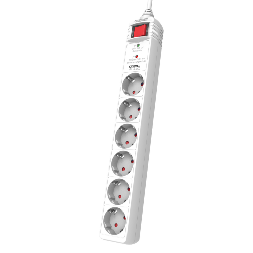 CRYSTAL AUDIO CP6 Λευκό Πολύπριζο Προστασίας Schuko 6 Θέσεων 1300j/70db