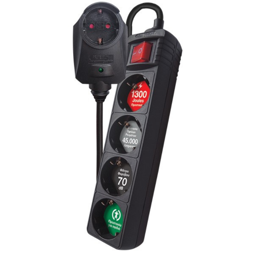 CRYSTAL AUDIO CP-4+1 Πολύπριζο Προστασίας Schuko 4+1 Θέσεων 1300j Μαύρο