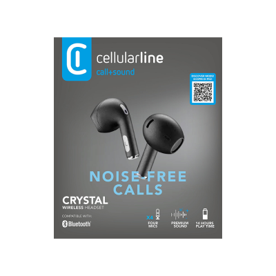 CELLULAR LINE Crystal Bluetooth Ακουστικά TWS με Θήκη Φόρτισης Μαύρα