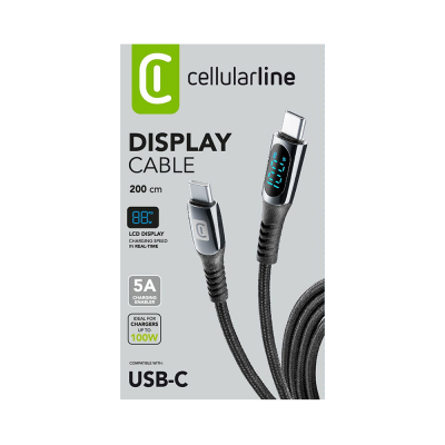 CELLULAR LINE 456145 USB Καλώδιο Συγχρονισμού και Φόρτισης Type-C (2m) με Οθόνη Μαύρο