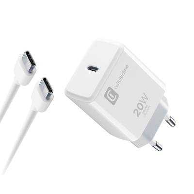 CELLULAR LINE 473418 Σετ Φορτιστής iPhone με Θύρα Type-C και Καλώδιο USB-C 20W Λευκό