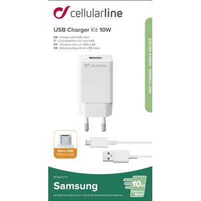 CELLULAR LINE 304026 Σετ Φορτιστής για Samsung με Θύρα USB-A και Καλώδιο microUSB 10W Λευκό