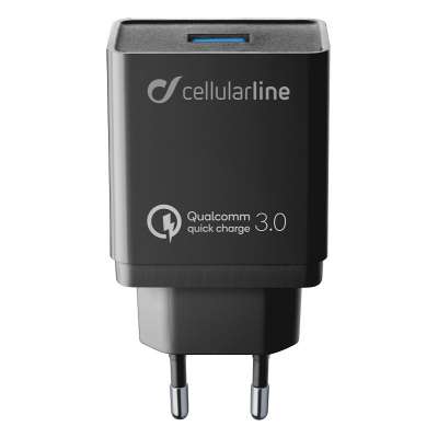 CELLULAR LINE 303869 Σετ Φορτιστής για Huawei με Θύρα USB-A και Καλώδιο Type-C 18W Quick Charge 3.0 Μαύρο