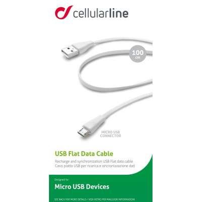 CELLULAR LINE 190919 USB Καλώδιο Συγχρονισμού και Φόρτισης microUSB (1m) Λευκό