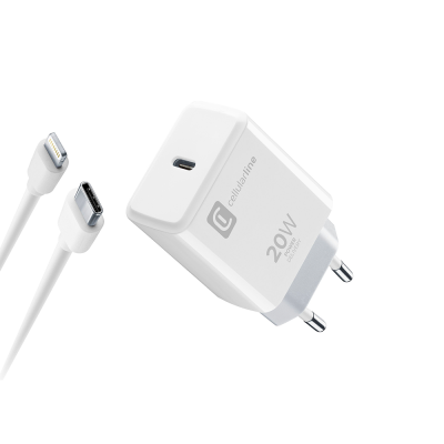 CELLULAR LINE 398476 Σετ Φορτιστής για iPhone με Θύρα Type-C και Καλώδιο USB-C/Lightning 20W Λευκό