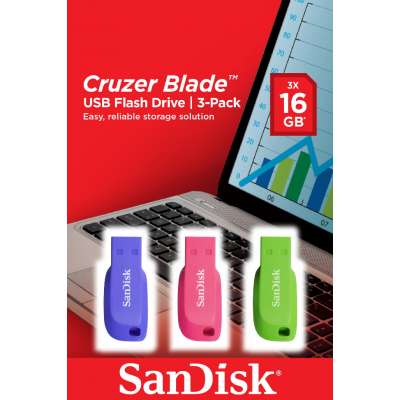 SanDisk SDCZ50C-016G-B46T Cruzer Blade USB Flash Drive 3-pack 16GB